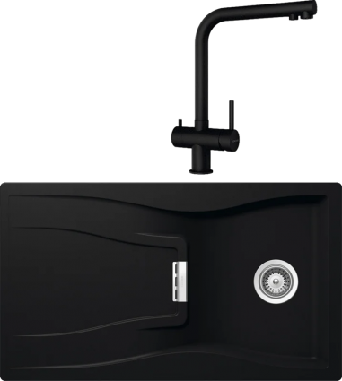 Комплект Мойка Schock Waterfall 45D (D-100) Cristadur пуро + Смеситель Cristadur Vitus full colour пуро матовая, прямоугольная
