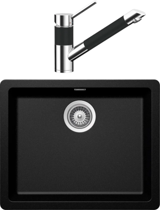 Комплект Мойка Schock Soho 60 (N-100) Cristadur магма + Смеситель Cristadur SC-200-D выдвижной излив, магма, матовая, прямоугольная