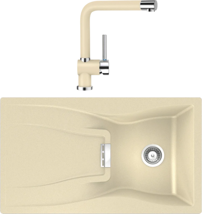 Комплект Мойка Schock Waterfall 45D (D-100) Cristadur аворио + Смеситель Cristadur Piega аворио матовая, прямоугольная