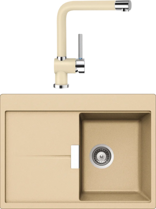 Комплект Мойка Schock Horizont 40D Small Cristadur аворио, интегрированная + Смеситель Cristadur Piega аворио, матовая, прямоугольная