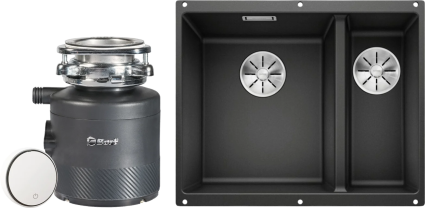 Комплект Мойка Blanco Subline 340/160-U антрацит, левая + Измельчитель Bort Alligator X, матовая, прямоугольная