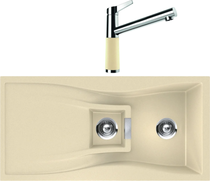 Комплект Мойка Schock Waterfall 60D (D-150) Cristadur аворио, интегрированная + Смеситель Cristadur SC-510 аворио, матовая, прямоугольная