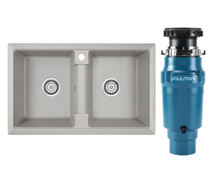 Комплект Мойка Paulmark Tandem 80/2PM238150-GR серая + Измельчитель Intenso матовая, прямоугольная