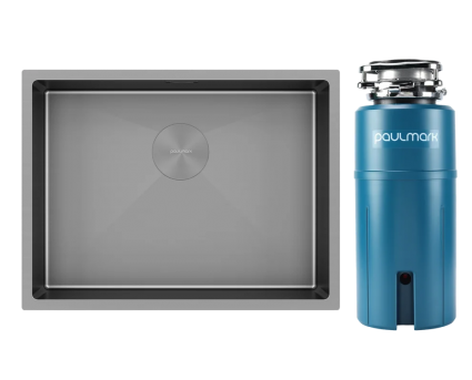 Комплект Мойка Paulmark Next PM215844-MG серый матовый + Измельчитель Intenso матовая, прямоугольная