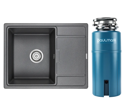 Комплект Мойка Paulmark Flugen 50-650 PM216550-DG графит + Измельчитель Intenso матовая, прямоугольная