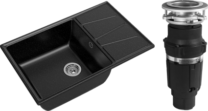 Комплект Мойка GranFest Vertex GF-V-780L черная + Измельчитель Bone Crusher BC 610-AS матовая, прямоугольная