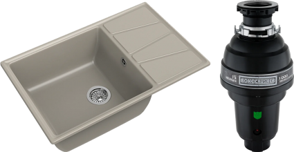 Комплект Мойка GranFest Vertex GF-V-780L топаз + Измельчитель Bone Crusher BC 1000-AS матовая, прямоугольная