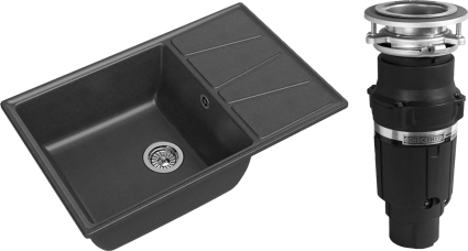 Комплект Мойка GranFest Vertex GF-V-780L графит + Измельчитель Bone Crusher BC 610-AS матовая, прямоугольная