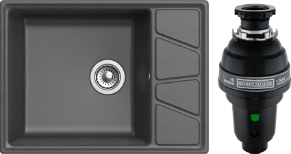 Комплект Мойка GranFest Vertex GF-V-680L графит + Измельчитель Bone Crusher BC 1000-AS матовая, прямоугольная
