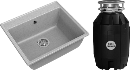 Комплект Мойка GranFest Vertex GF-V-580 серая + Измельчитель Bone Crusher BC 810-AS матовая, прямоугольная