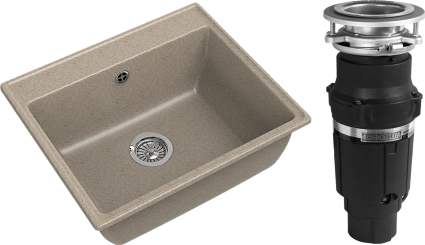 Комплект Мойка GranFest Vertex GF-V-580 песочная + Измельчитель Bone Crusher BC 610-AS матовая, прямоугольная