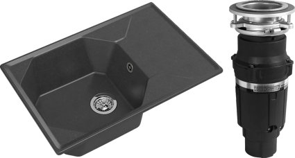 Комплект Мойка GranFest Unique GF-U-740L графит + Измельчитель Bone Crusher BC 610-AS матовая, прямоугольная