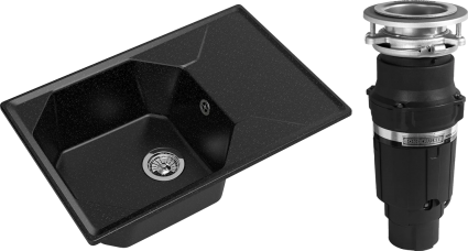 Комплект Мойка GranFest Unique GF-U-740L черная + Измельчитель Bone Crusher BC 610-AS матовая, прямоугольная
