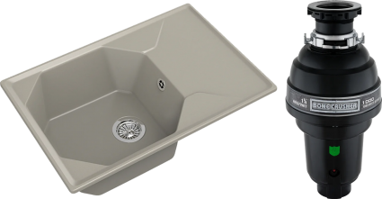 Комплект Мойка GranFest Unique GF-U-740L топаз + Измельчитель Bone Crusher BC 1000-AS матовая, прямоугольная