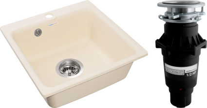 Комплект Мойка GranFest Smart SM 430 бежевая + Измельчитель Bone Crusher BC 810-SL Slim Line матовая, квадратная