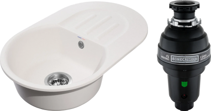Комплект Мойка GranFest Smart SM 680 L белая + Измельчитель Bone Crusher BC 1000-AS матовая, овальная