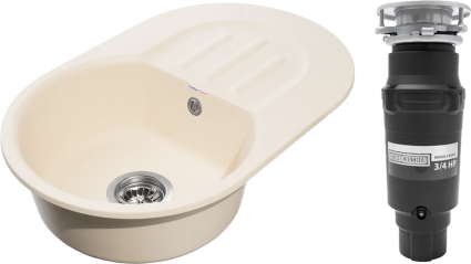 Комплект Мойка GranFest Smart SM 680 L бежевая + Измельчитель Bone Crusher BC 910-SL-Slim Line матовая, овальная