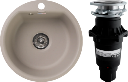 Комплект Мойка GranFest Smart SM 435 песочный + Измельчитель Bone Crusher BC 810-SL Slim Line матовая, круглая