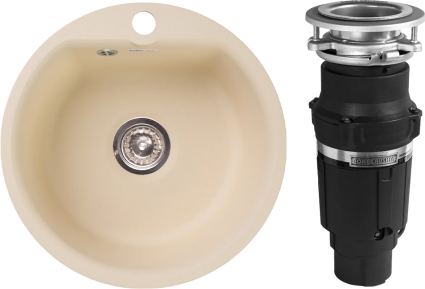 Комплект Мойка GranFest Smart SM 435 бежевый + Измельчитель Bone Crusher BC 610-AS матовая, круглая