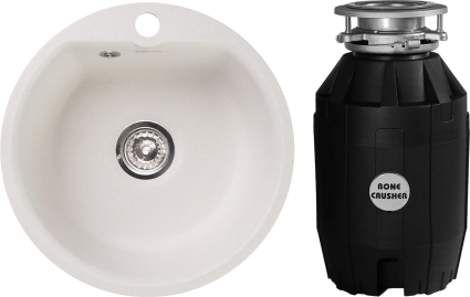 Комплект Мойка GranFest Smart SM 435 белый + Измельчитель Bone Crusher BC 810-AS матовая, круглая