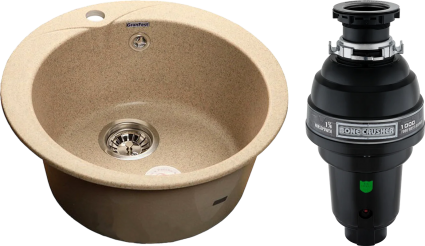 Комплект Мойка GranFest Rondo GF-R480 песочный + Измельчитель Bone Crusher BC 1000-AS круглая,  в современном стиле