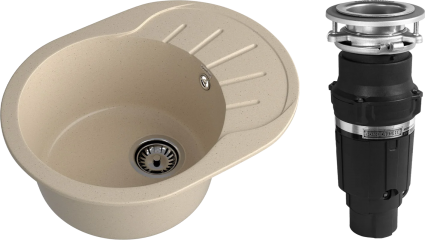 Комплект Мойка GranFest Rondo R-580L кашемир + Измельчитель Bone Crusher BC 610-AS матовая, овальная