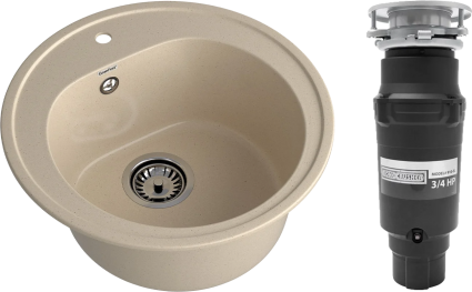 Комплект Мойка GranFest Rondo R-510 кашемир + Измельчитель Bone Crusher BC 910-SL-Slim Line матовая, круглая