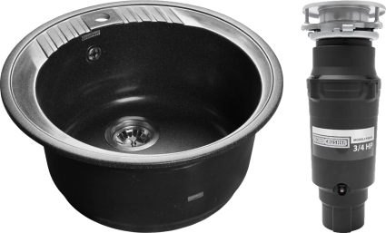 Комплект Мойка GranFest Rondo GF-R520 черный + Измельчитель Bone Crusher BC 910-SL-Slim Line глянцевая, круглая