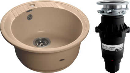 Комплект Мойка GranFest Rondo GF-R520 топаз + Измельчитель Bone Crusher BC 810-SL Slim Line глянцевая, круглая