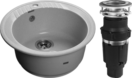 Комплект Мойка GranFest Rondo GF-R520 серый + Измельчитель Bone Crusher BC 610-AS глянцевая, круглая