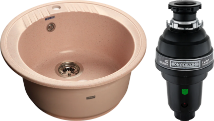 Комплект Мойка GranFest Rondo GF-R520 светло-розовая + Измельчитель Bone Crusher BC 1000-AS глянцевая, круглая