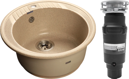 Комплект Мойка GranFest Rondo GF-R520 песочный + Измельчитель Bone Crusher BC 910-SL-Slim Line глянцевая, круглая