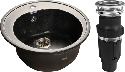 Комплект Мойка GranFest Rondo GF-R510 черная + Измельчитель Bone Crusher BC 610-AS глянцевая, круглая