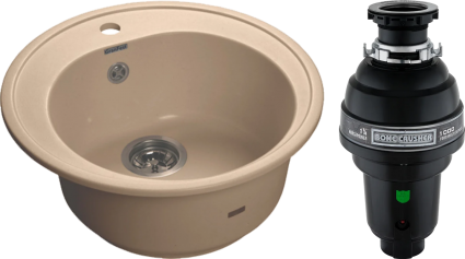 Комплект Мойка GranFest Rondo GF-R510 топаз + Измельчитель Bone Crusher BC 1000-AS глянцевая, круглая