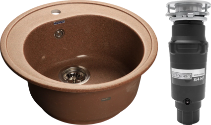Комплект Мойка GranFest Rondo GF-R510 терракот + Измельчитель Bone Crusher BC 910-SL-Slim Line глянцевая, круглая