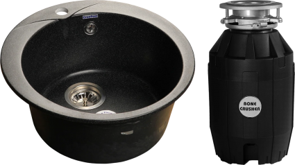 Комплект Мойка GranFest Rondo GF-R480 черный + Измельчитель Bone Crusher BC 810-AS круглая,  в современном стиле
