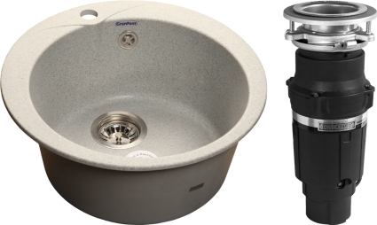 Комплект Мойка GranFest Rondo GF-R480 серая + Измельчитель Bone Crusher BC 610-AS глянцевая, круглая