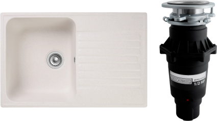 Комплект Мойка GranFest Quarz Z78 белый + Измельчитель Bone Crusher BC 810-SL Slim Line матовая, прямоугольная