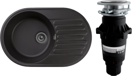 Комплект Мойка GranFest Quarz Z18 черный + Измельчитель Bone Crusher BC 810-SL Slim Line матовая, овальная