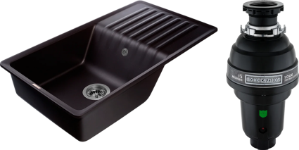Комплект Мойка GranFest Quarz Z 73 черная + Измельчитель Bone Crusher BC 1000-AS матовая, прямоугольная