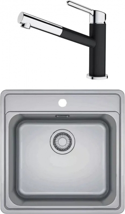 Комплект Мойка Franke Bell BCX 610-42 TL нержавеющая сталь + Смеситель Orbit 115.0623.057 хром, оникс, матовая, квадратная