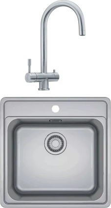 Комплект Мойка Franke Bell BCX 610-42 TL нержавеющая сталь + Смеситель Eos Clear Water нержавеющая сталь матовая, квадратная