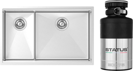 Комплект Мойка Kantera Integrato V2 ITR450D/R(K) R с разделочной доской и роллматом, mikrobrush + Измельчитель Status ECO 75, брашированная, прямоугольная
