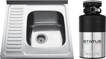 Комплект Мойка Kaiser KSS-6060 R + Измельчитель Status ECO 75 полированная, квадратная