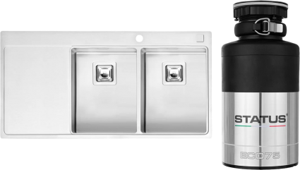 Комплект Мойка Reginox Nevada LUX OKG right L 30x30 сталь + Измельчитель Status ECO 75 брашированная, прямоугольная