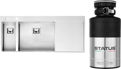 Комплект Мойка Reginox Nevada LUX OKG left L 18x50 сталь + Измельчитель Status ECO 75 брашированная, прямоугольная