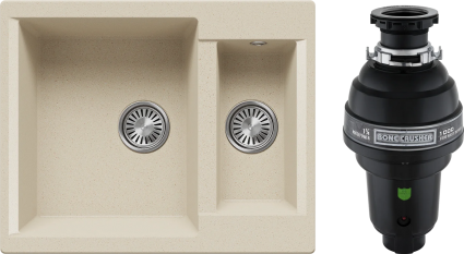 Комплект Мойка Polygran Brig 620 опал + Измельчитель Bone Crusher BC 1000-AS матовая, прямоугольная