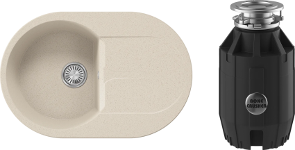 Комплект Мойка Polygran Atol 854857 кремовая + Измельчитель Bone Crusher BC 910-AS матовая, овальная