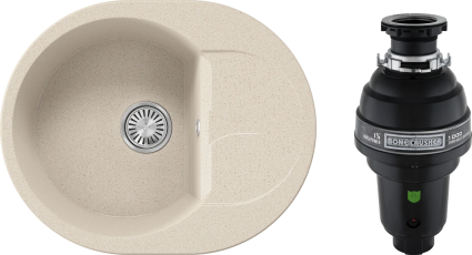 Комплект Мойка Polygran Atol 854819 кремовая + Измельчитель Bone Crusher BC 1000-AS матовая, овальная