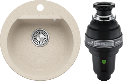 Комплект Мойка Polygran Atol 854758 кремовая + Измельчитель Bone Crusher BC 1000-AS матовая, круглая